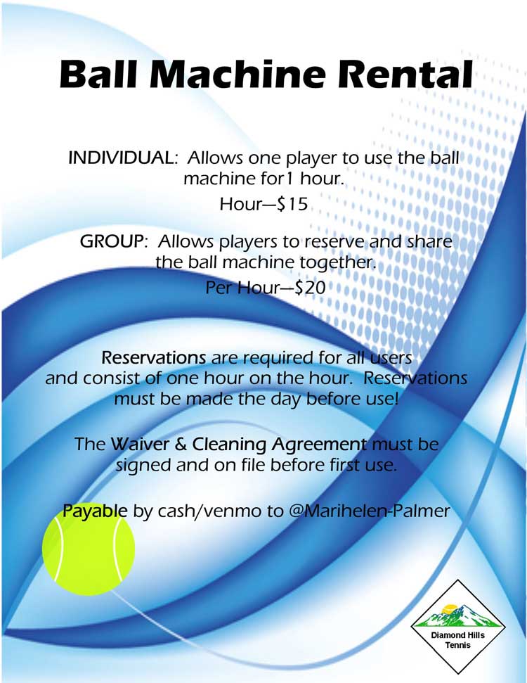 Tennis ball machine rental new policies text banner
