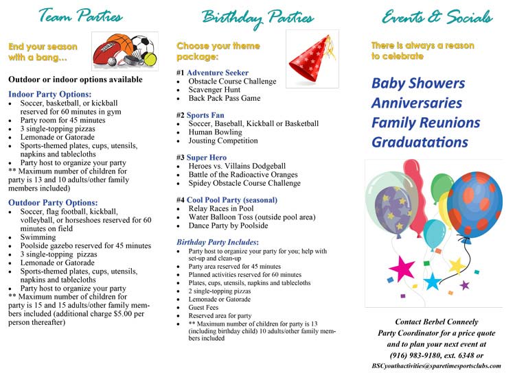 Birthday Parties and Events brochure
