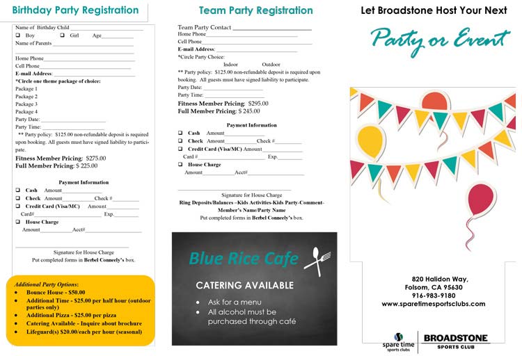 Birthday Parties and Events brochure