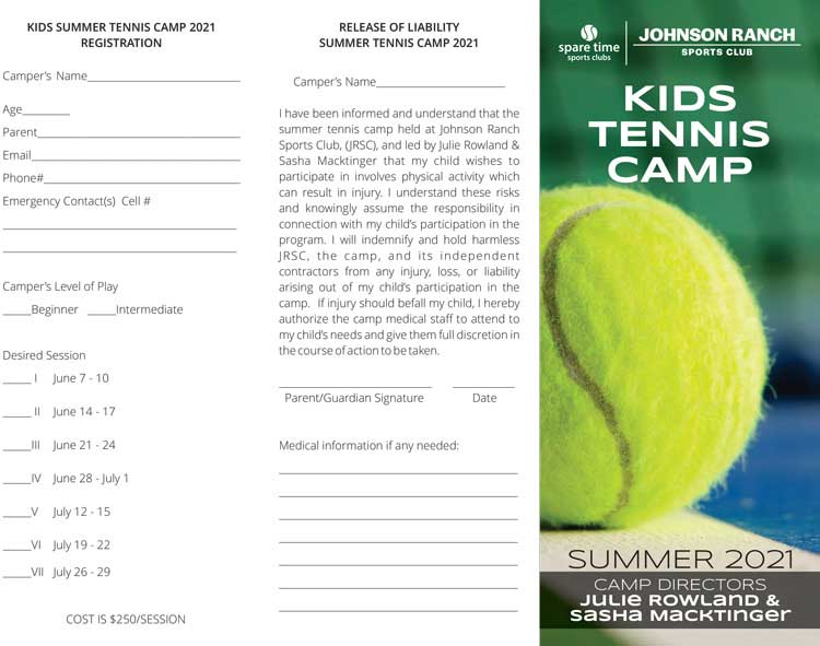 Kids Summer Tennis Camp 2021 Registration form