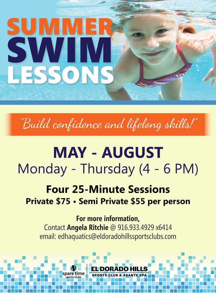 Little girl swimming with promotional text banner