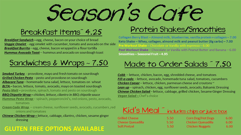 seasons cafe menu