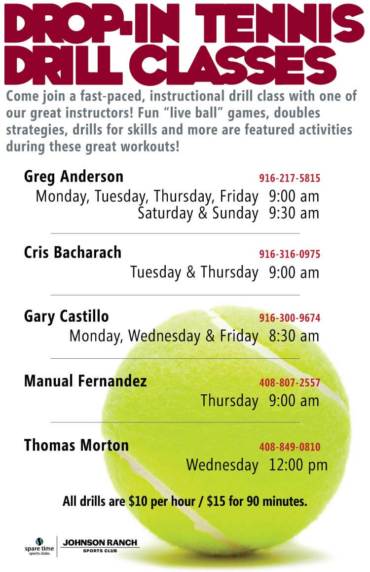 drop-in tennis drill classes days and times