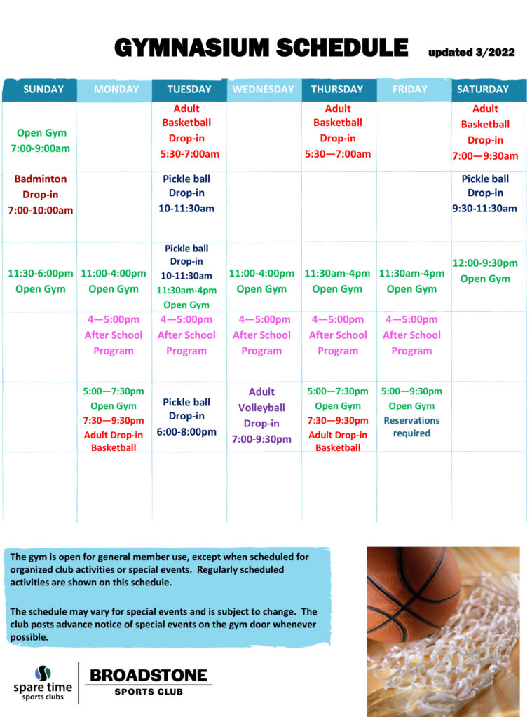 March Gym Schedule