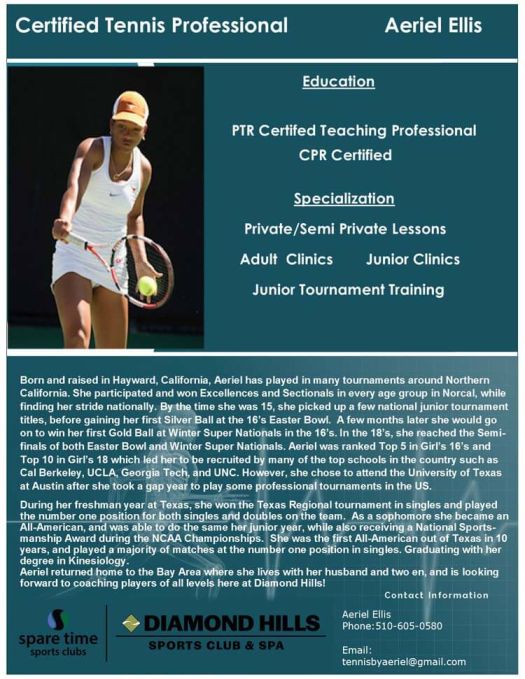 Aeriel Ellis - Certified Tennis Professional in California