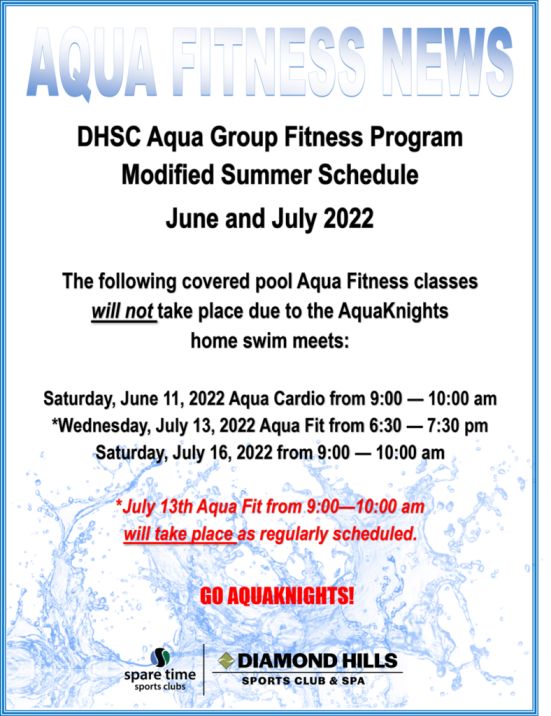 Aqua fitness summer schedule in Sacramento