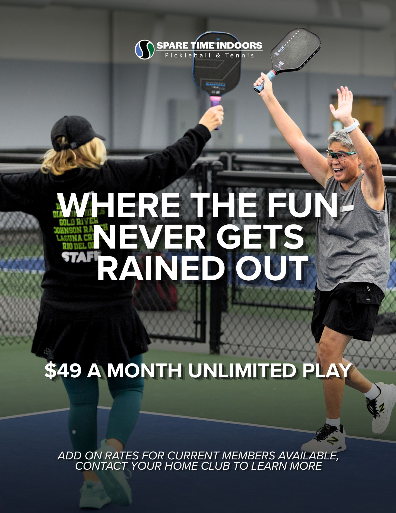 Join Spare Time Indoors Pickleball & Tennis — $49 a month for unlimited indoor play
